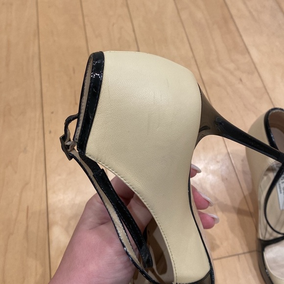 Jimmy Choo Patent Leather 133 Twist Nude Black Buckle Pointed Toe Heels Pumps 38 - Picture 8 of 16